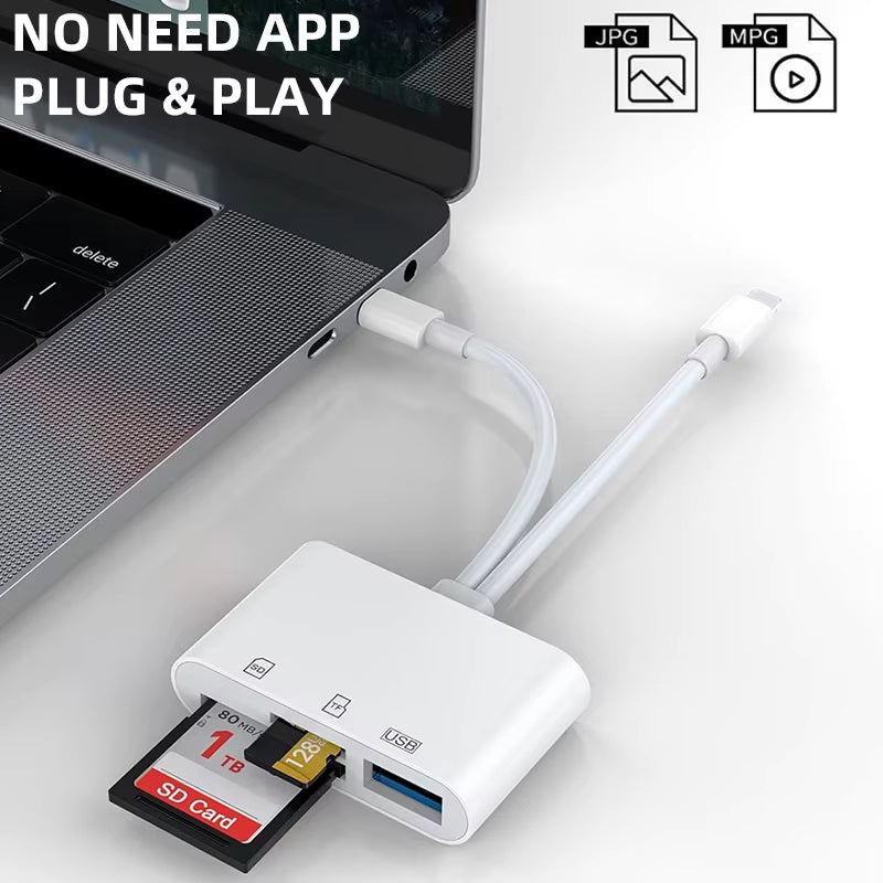 SD Card Reader 5-In-1 Lightning /Type C to USB 3.0/SD/TF Card Adapter Memory Card Reader for Iphone Ipad Macbook Samsung Andro