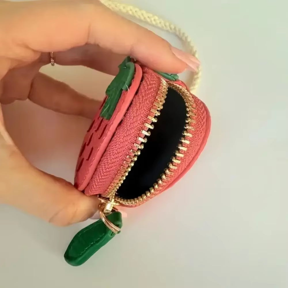 Mini Cherry Fruit Shape Coin Purse Strawberry Cute PU Leather Pendant Korean Style Keychain Earphone Bag Mini Storage Bag