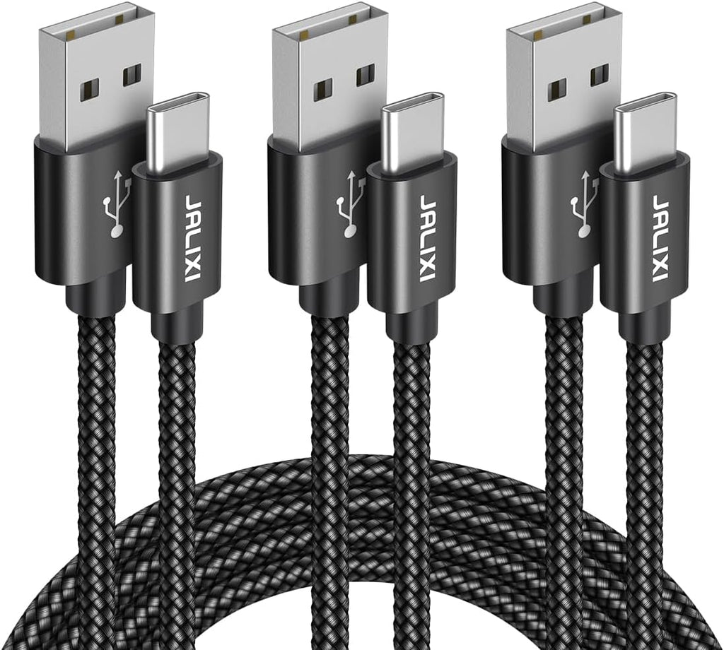 USB to USB C Cable, (3-Pack, 1/3/10 Ft) Fast Charging USBA to USBC Charger Cord Braided for Iphone 15 16 Pro/Pro Max/Plus, for Samsung Galaxy S24 S23 S22 S21 S25, Pixel, Moto