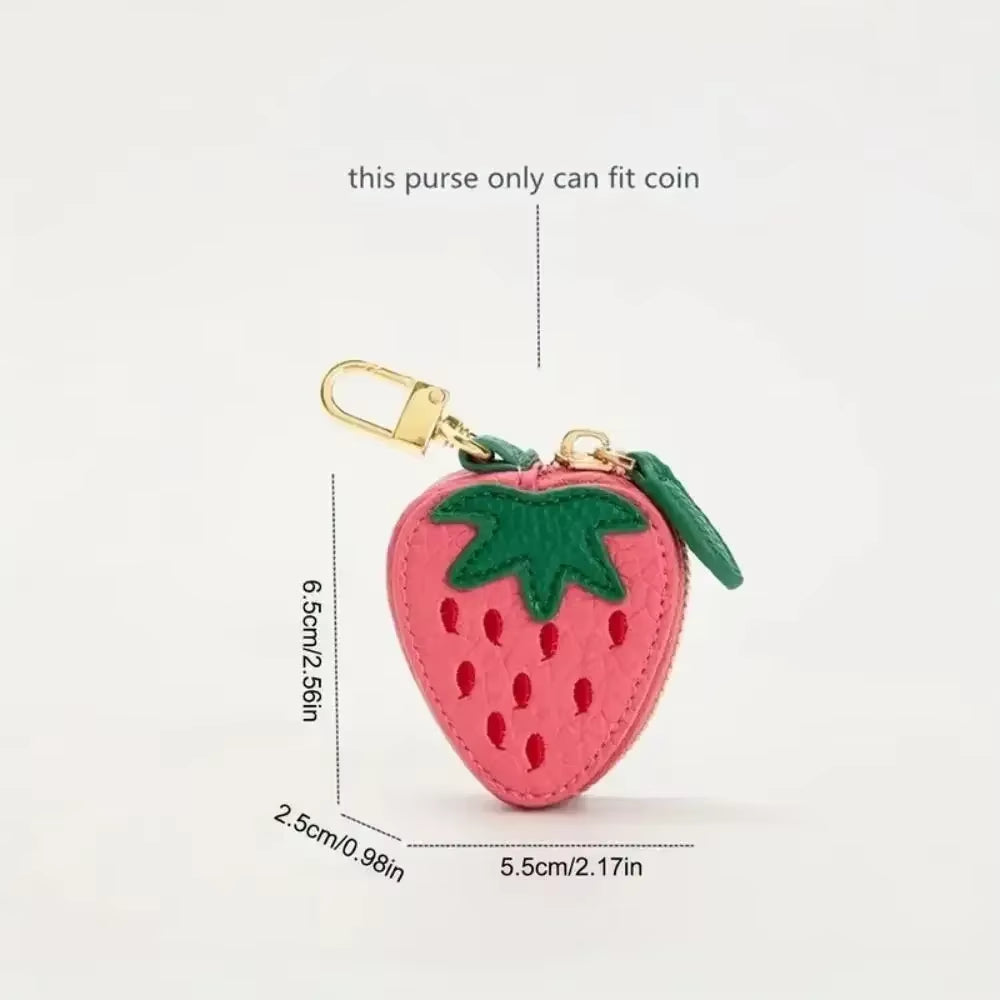 Mini Cherry Fruit Shape Coin Purse Strawberry Cute PU Leather Pendant Korean Style Keychain Earphone Bag Mini Storage Bag
