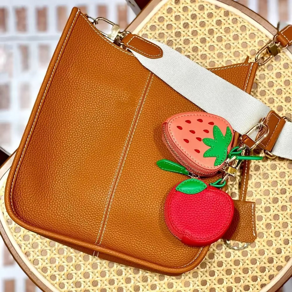 Mini Cherry Fruit Shape Coin Purse Strawberry Cute PU Leather Pendant Korean Style Keychain Earphone Bag Mini Storage Bag