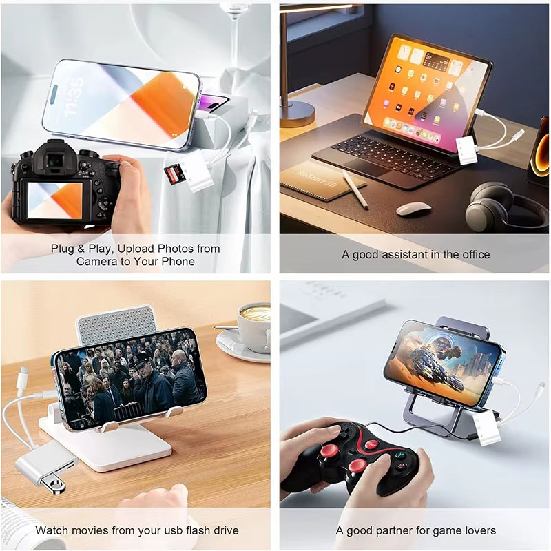 SD Card Reader 5-In-1 Lightning /Type C to USB 3.0/SD/TF Card Adapter Memory Card Reader for Iphone Ipad Macbook Samsung Andro